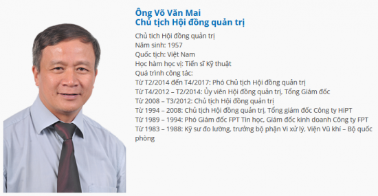 HiPT: Bổ nhiệm ông Võ Văn Mai làm Chủ tịch Hội đồng Quản trị nhiệm kỳ 2017 – 2022